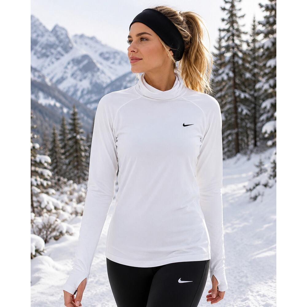 NIKE White Dri-FIT Mock Neck Activewear Top Size Large